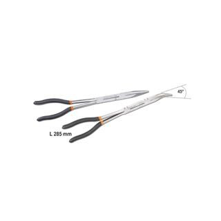 Jeu de 2 pinces extra-longues à becs demi-ronds striées avec double articulation