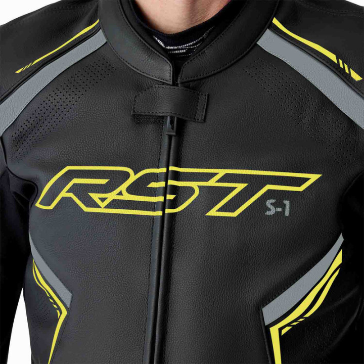 Veste RST S1 D3O cuir - noir/jaune fluo | Oxmoto