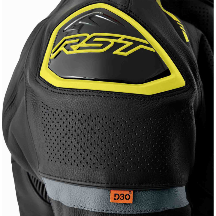 Veste RST S1 D3O cuir - noir/jaune fluo | Oxmoto
