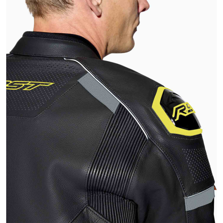 Veste RST S1 D3O cuir - noir/jaune fluo | Oxmoto