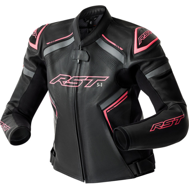 Veste femme RST S1 D3O cuir - noir/rose | Oxmoto
