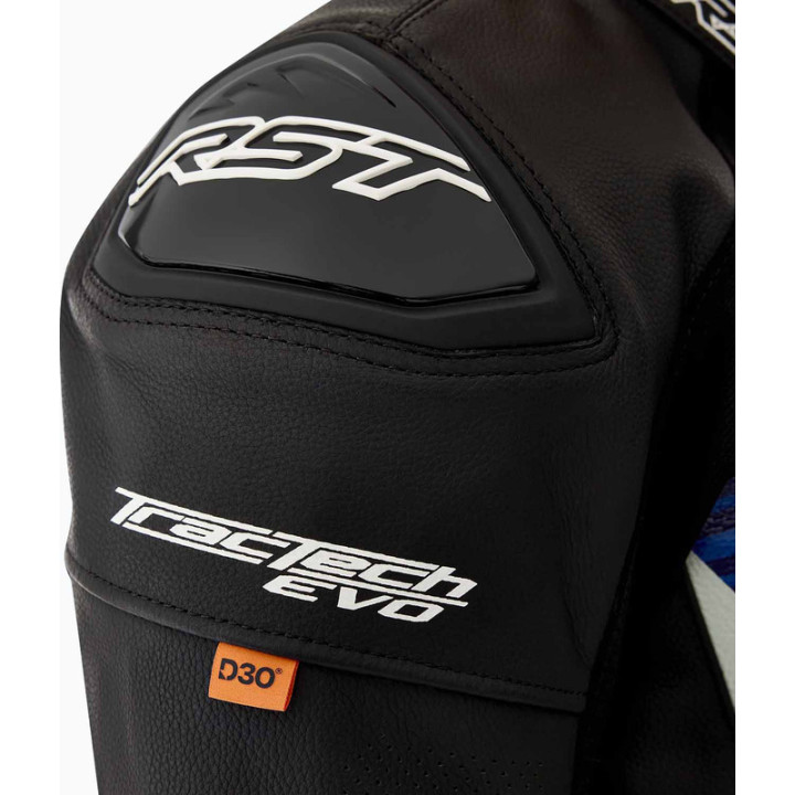 Veste RST Tractech Evo D3O cuir - noir/bleu | Oxmoto