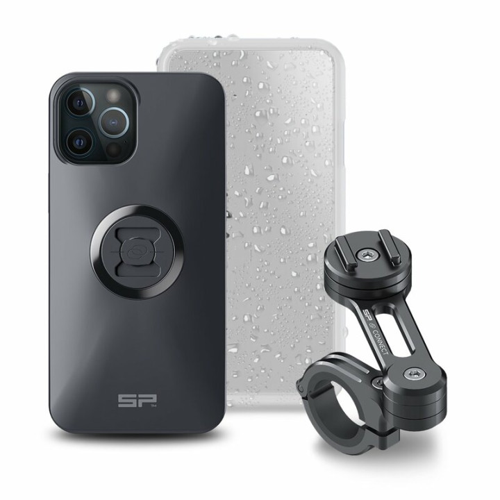Pack complet Sp-connect Moto Bundle fixé sur guidon iPhone 12 Pro Max