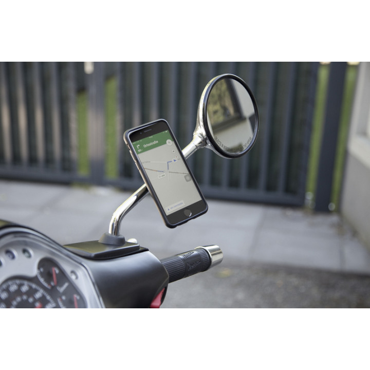 Pack complet Sp-connect Moto Bundle fixé sur rétroviseur iPhone 8+/7+/6S+/6+