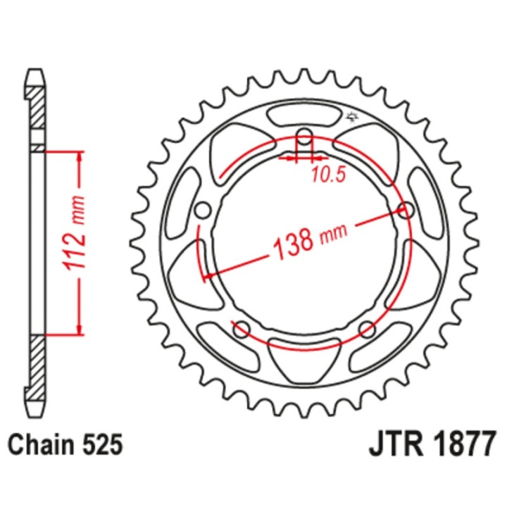 Kit chaîne EK/JT 525 Z/3D - 16/41-114 - Couronne acier standard