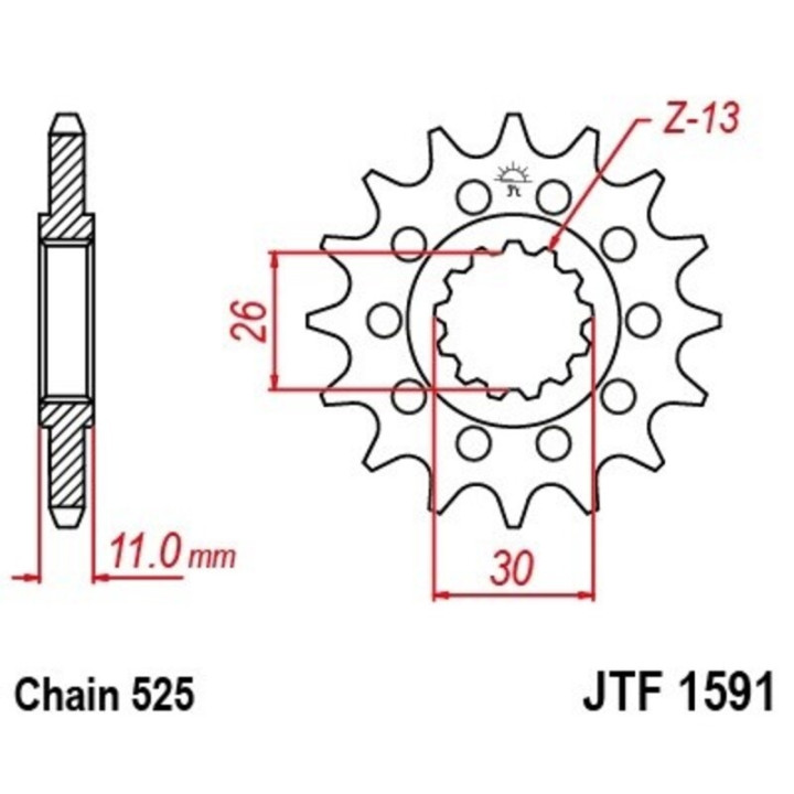 Kit chaîne EK/JT 525 Z/3D - 16/41-114 - Couronne acier standard