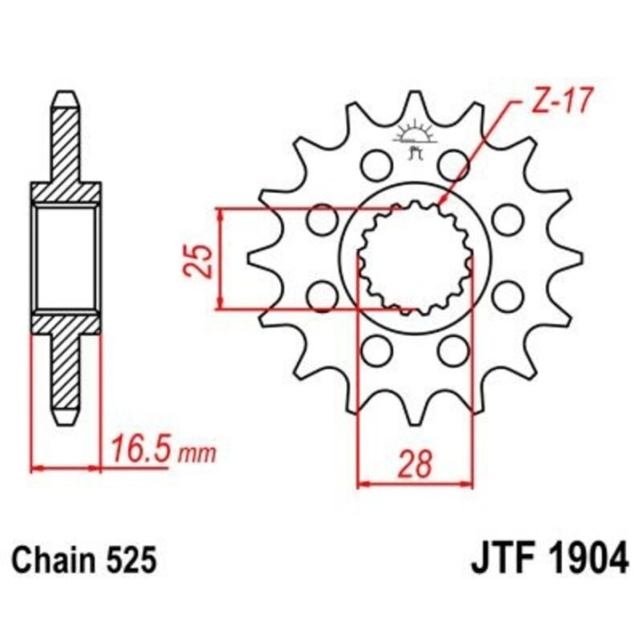 Kit chaîne EK/JT 525ZVX3 17/42-120 - couronne standard