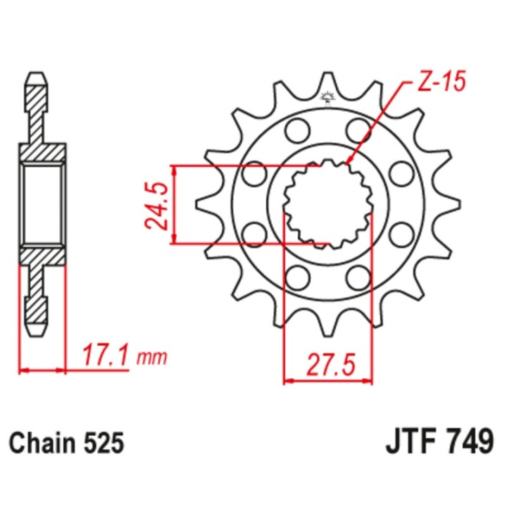 Kit chaîne EK/JT 525 ZVX3 - 15/39-104 - Couronne alu standard - Necessite un porte couronne JT SPROCKETS