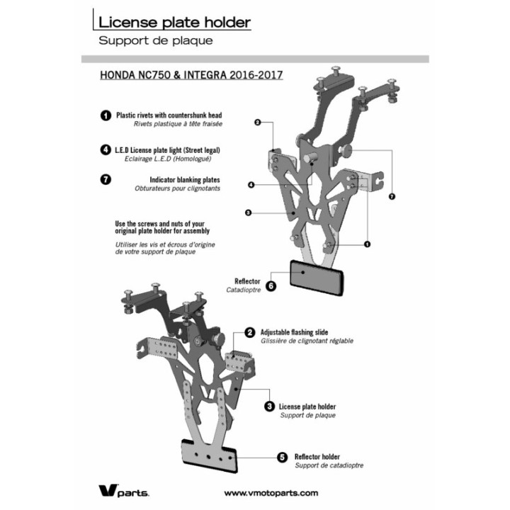 Support de plaque V PARTS noir Honda NC750X