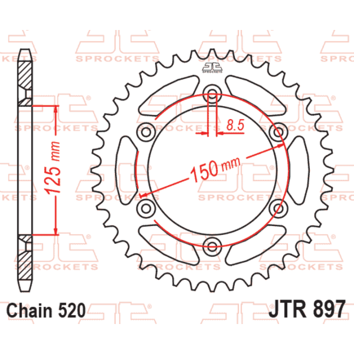 Kit chaîne EK/JT 520 ZVX3 - 16/42-114 - Couronne acier standard