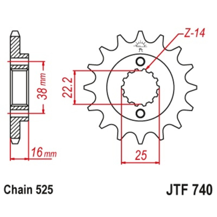 Kit chaîne EK/JT 525SRX2 15/37 - couronne standard