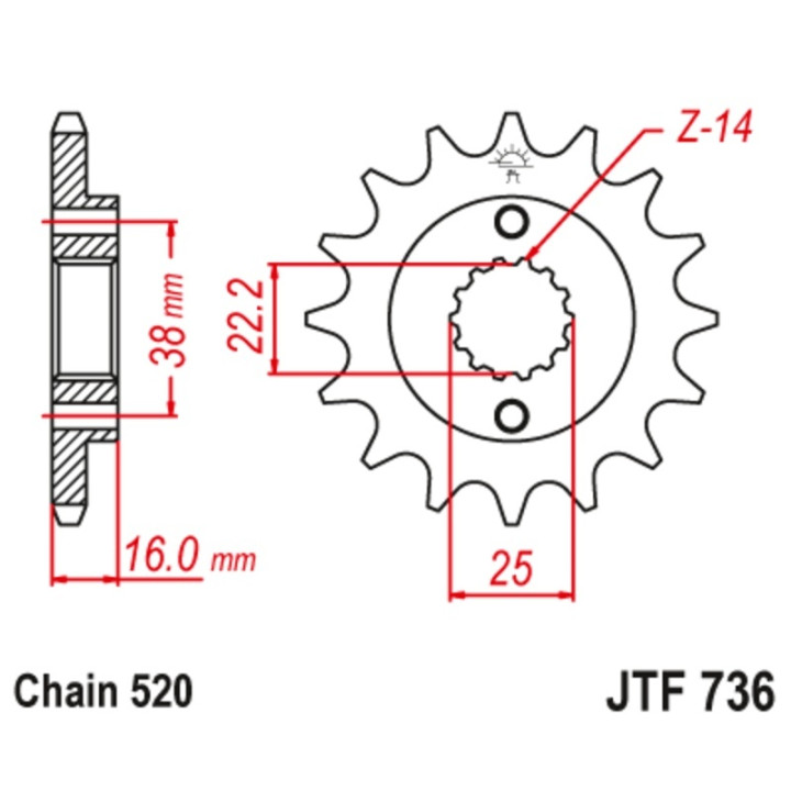 Kit chaîne EK/JT 520SRX2 15/36 - couronne standard