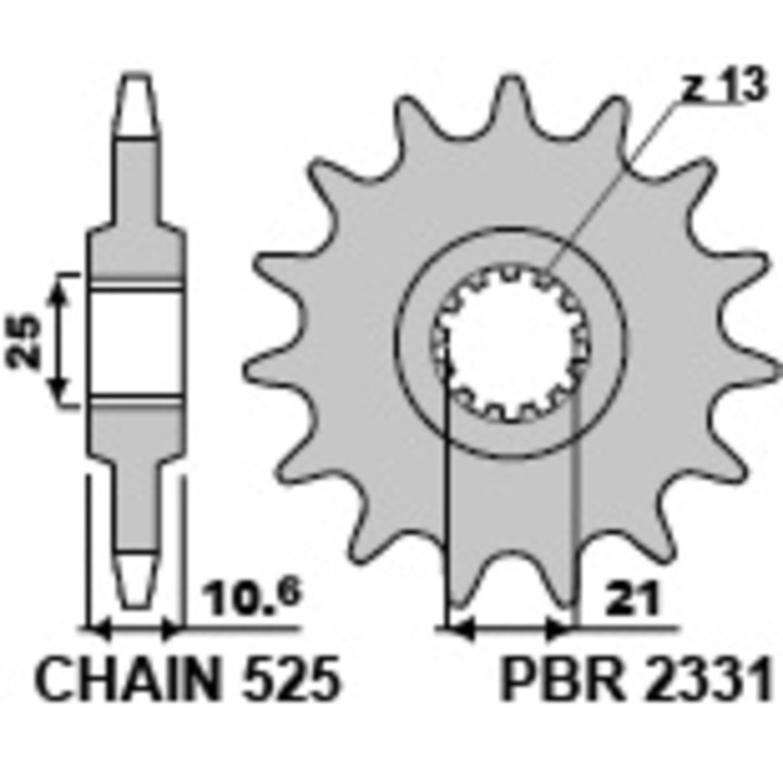 Kit chaîne EK/PBR 525 SRX2 - 14/44-116 - Couronne alu standard