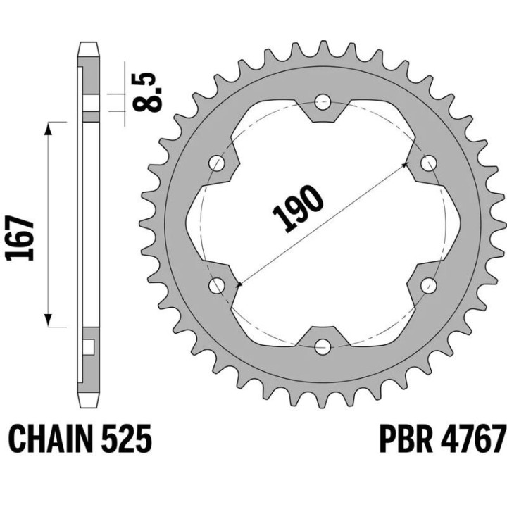 Kit chaîne EK/PBR 525 ZVX3 - 15/50-122 - Couronne acier standard