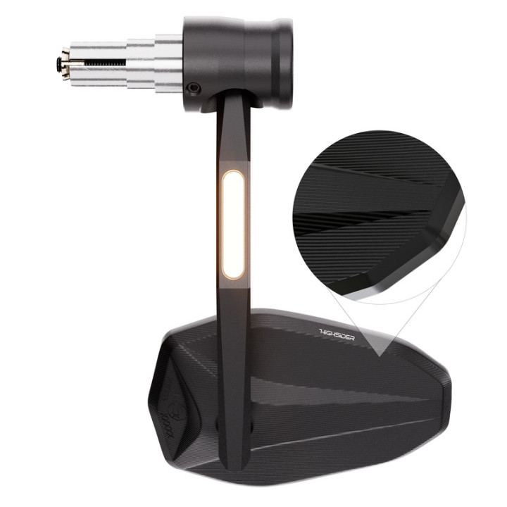 Rétroviseur d'embout de guidon HIGHSIDER pro Stealth-Rim X7 avec clignotant LED – noir mat – à l'unité