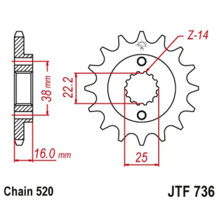 Kit chaîne EK/JT 520 MVXZ2 - 15/46-104 - Couronne acier standard