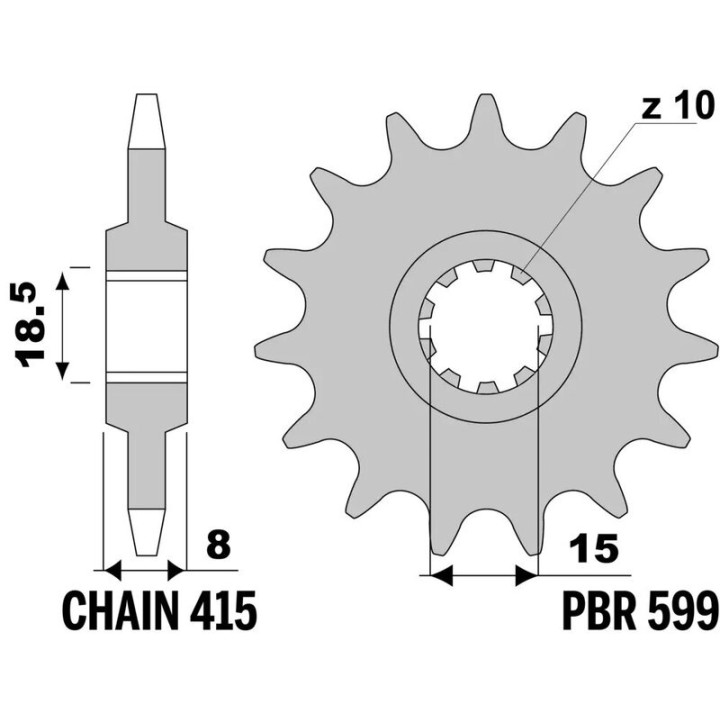Kit chaîne EK/PBR 415RR 13/45-126 - couronne standard
