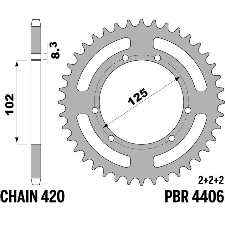 Kit chaîne EK/PBR 420 SR - 13/53-132 - Couronne acier standard