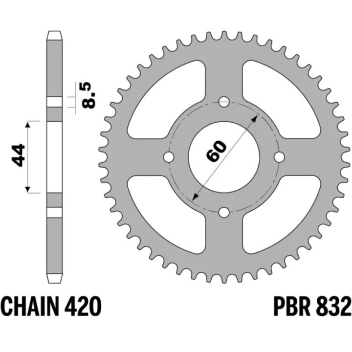 Kit chaîne EK/PBR 420 SR - 13/48-120 - Couronne acier standard