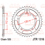 Kit chaîne EK/JT 520 SRX2 - 16/45-114 - Couronne acier standard
