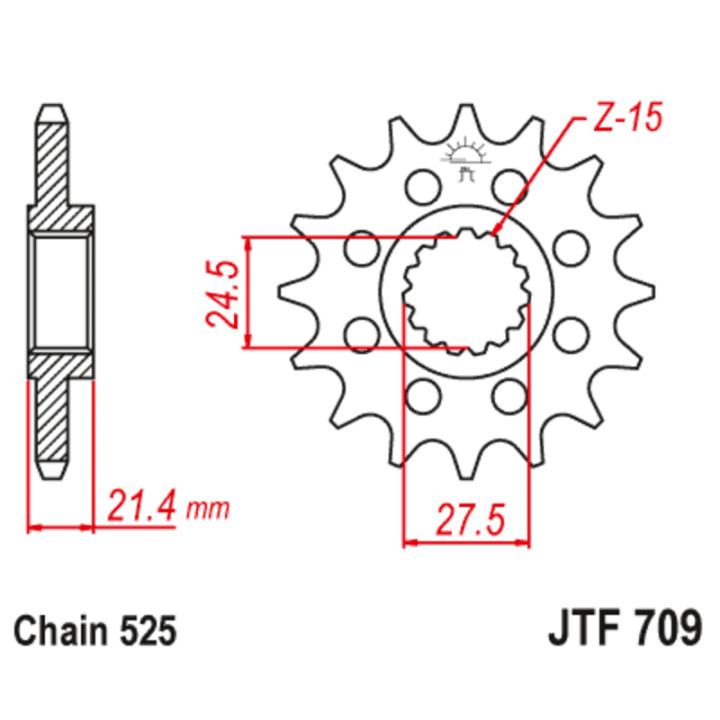 Kit chaîne EK/JT 525 MVXZ2 - 16/40-108 - Couronne acier standard