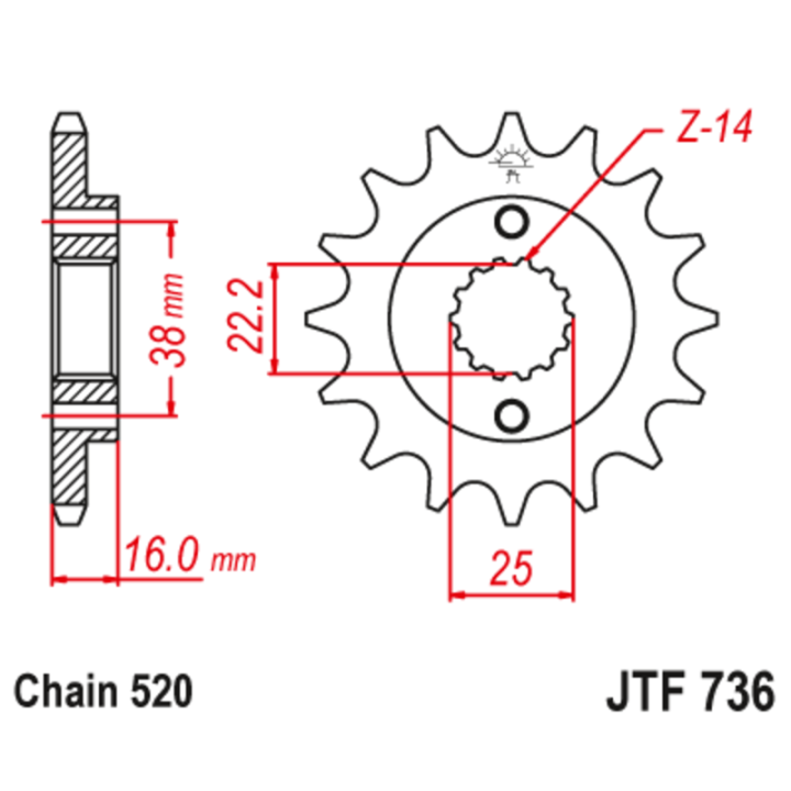 Kit chaîne EK/JT 520 ZVX3 - 15/46-104 - Couronne acier standard