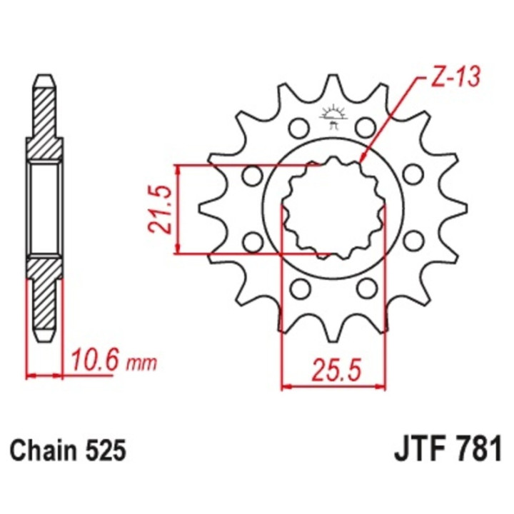 Kit chaîne EK/JT 525 SROZ2 - 14/44-116 - Couronne acier standard