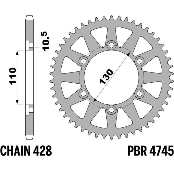Kit chaîne EK/PBR 428 DEH - 16/56-132 - Couronne acier standard