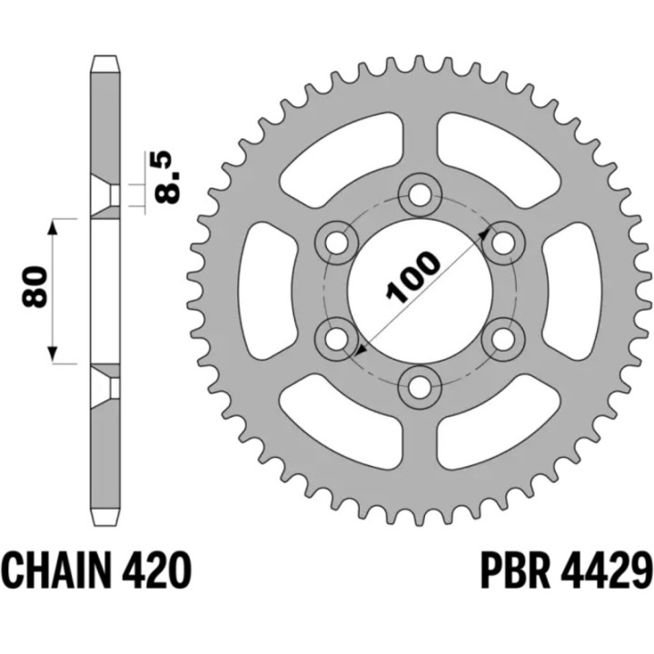 Kit chaîne EK/PBR 420 SR - 11/52-124 - Couronne acier standard