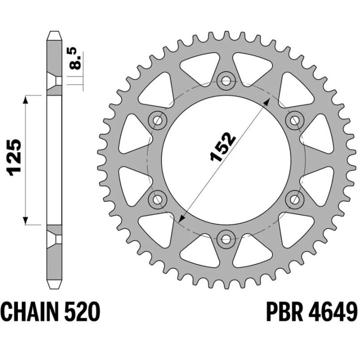 Kit chaîne EK/PBR 520 SRX2 - 13/49-116 - Couronne alu standard
