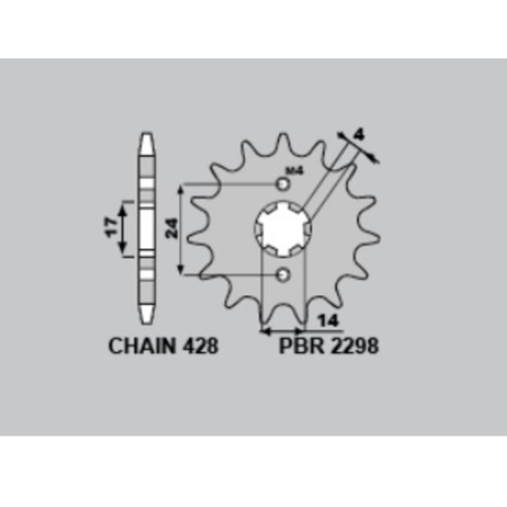 Kit chaîne EK/PBR 428 DEH - 14/58-140 - Couronne alu standard
