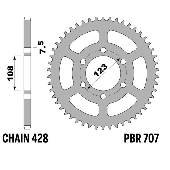 Kit chaîne EK/PBR 428 DEH - 12/49-132 - Couronne acier standard