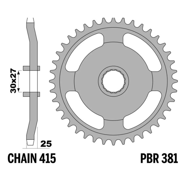 Kit chaîne EK/PBR 415 RR - 13/37-122 - Couronne acier standard