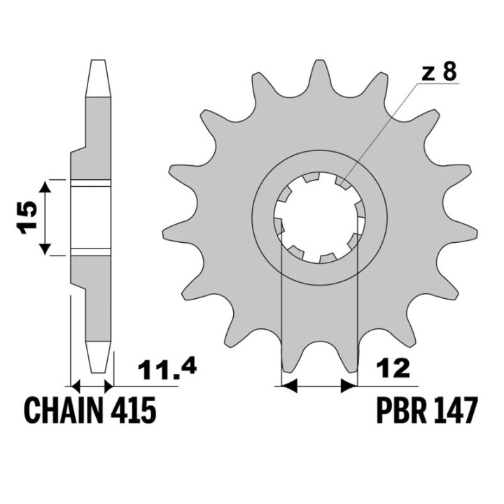 Kit chaîne EK/PBR 415 RR - 13/34-110 - Couronne acier standard