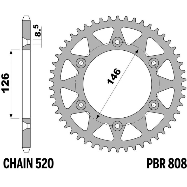 Kit chaîne EK/PBR 520 SRX2 - 15/44-108 - Couronne acier standard