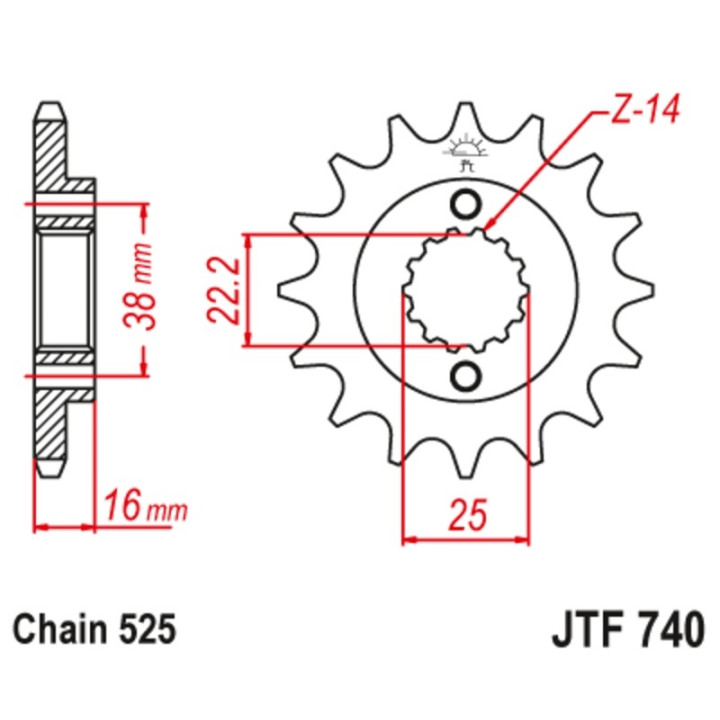 Kit chaîne EK/JT 525ZVX3 15/42 - couronne standard