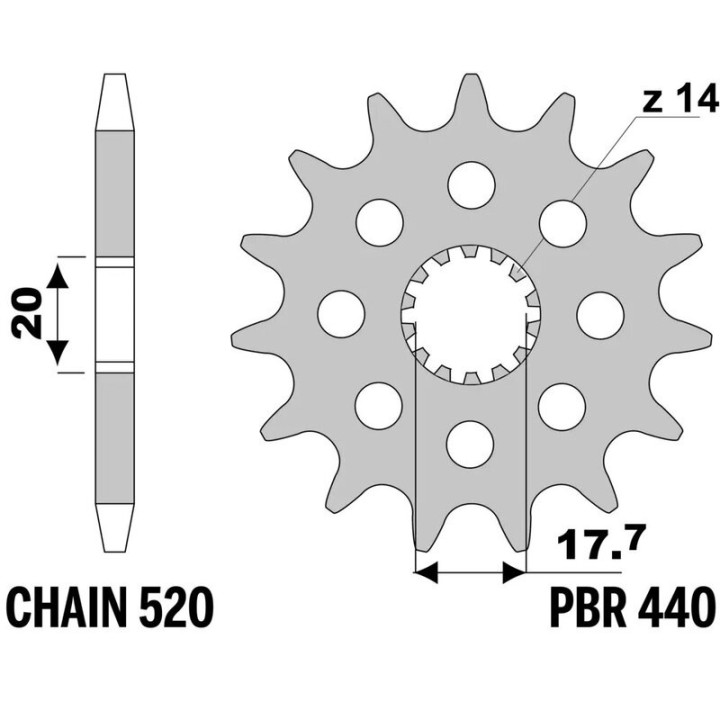 Kit chaîne EK/PBR 520 MRD7 - 12/50-114 - Couronne acier standard