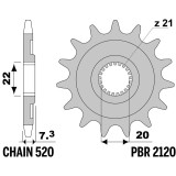 Kit chaîne EK/PBR 520 M3 - 13/52-116 - Couronne acier standard