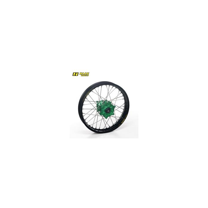 Roue arrière complète haan wheels 16x1,85x36t jante noir/moyeu vert/rayons argent/têtes de rayons argent