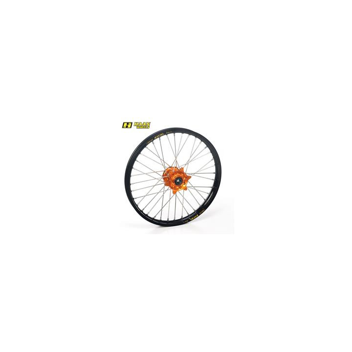 Roue avant complète haan wheels 17x3,50x36t jante noir/moyeu orange/rayons argent/têtes de rayons argent 1076129003