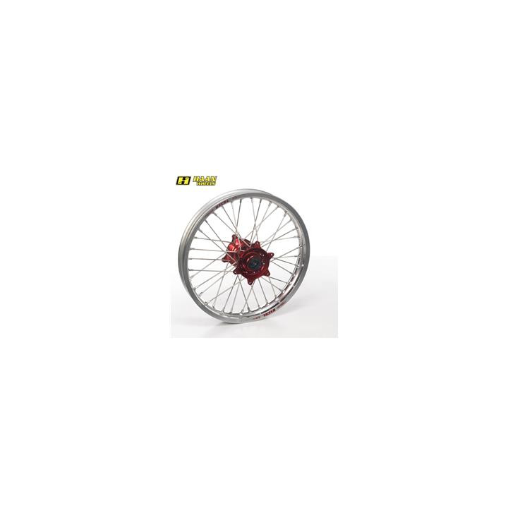 Roue arrière complète haan wheels 19x2,15x36t jante argent/moyeu rouge/rayons argent/têtes de rayons argent