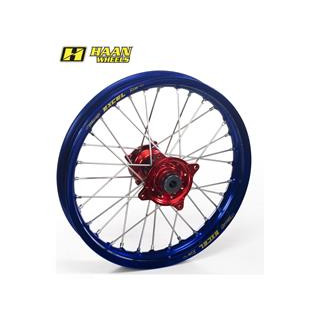 Roue arrière complète haan wheels 19x1,85x36t jante bleu/moyeu rouge/rayons argent/têtes de rayons argent