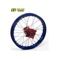 Roue arrière complète haan wheels 19x1,85x36t jante bleu/moyeu rouge/rayons argent/têtes de rayons argent