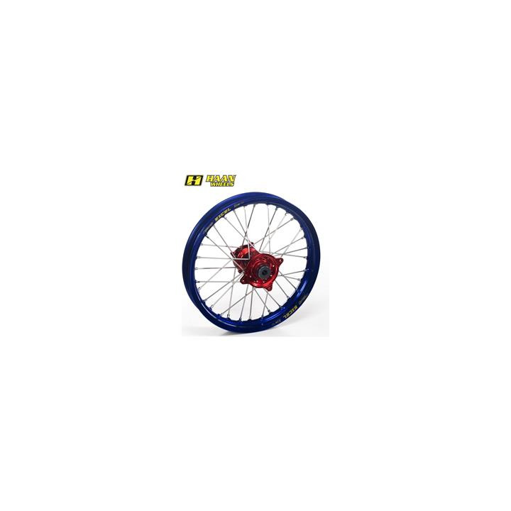 Roue arrière complète haan wheels 19x1,85x36t jante bleu/moyeu rouge/rayons argent/têtes de rayons argent
