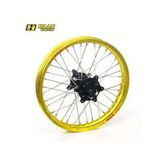 Roue arrière complète haan wheels 19x1,85x36t jante jaune/moyeu noir/rayons argent/têtes de rayons argent 1076215003