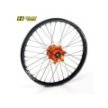 Roue avant complète haan wheels a60 21x1,60x36t jante noir/moyeu orange/rayons argent/têtes de rayons argent