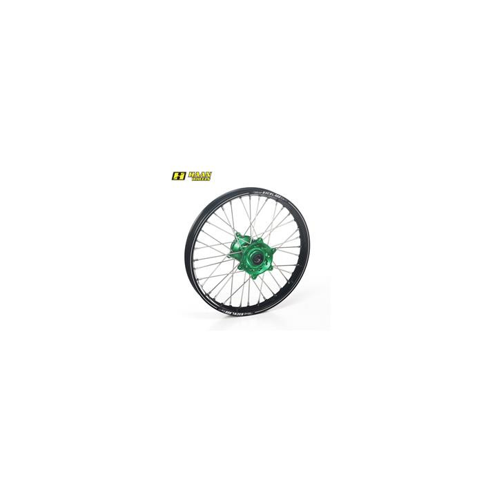Roue arrière complète haan wheels a60 19x1,85x36t jante noir/moyeu vert/rayons argent/têtes de rayons argent