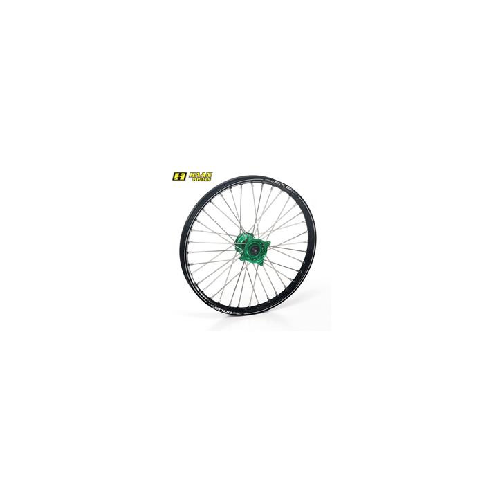 Roue avant complète haan wheels a60 21x1,60x36t jante noir/moyeu vert/rayons argent/têtes de rayons argent 1076698002