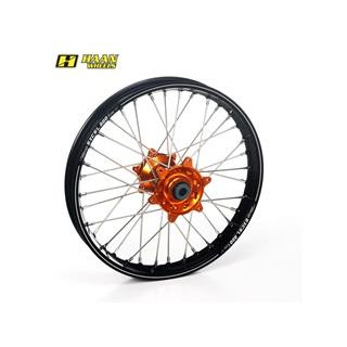 Roue arrière complète haan wheels a60 19x2,15x36t jante noir/moyeu orange/rayons argent/têtes de rayons argent