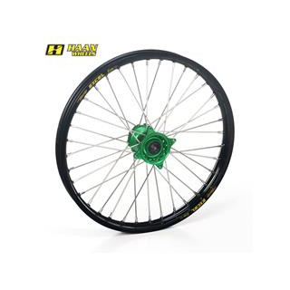 Roue avant complète haan wheels 16x3,50x36t jante noir/moyeu vert/rayons argent/têtes de rayons argent